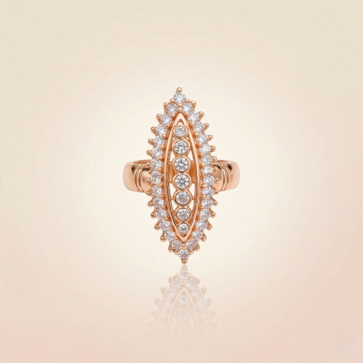 Forevershine Rose Gold Plated Marquise Shape Cubic Zirconia Finger Ring For Women | Sparkling American Diamond Studded Long Statement Ring | Ethnic & Party Jewelry For Girls