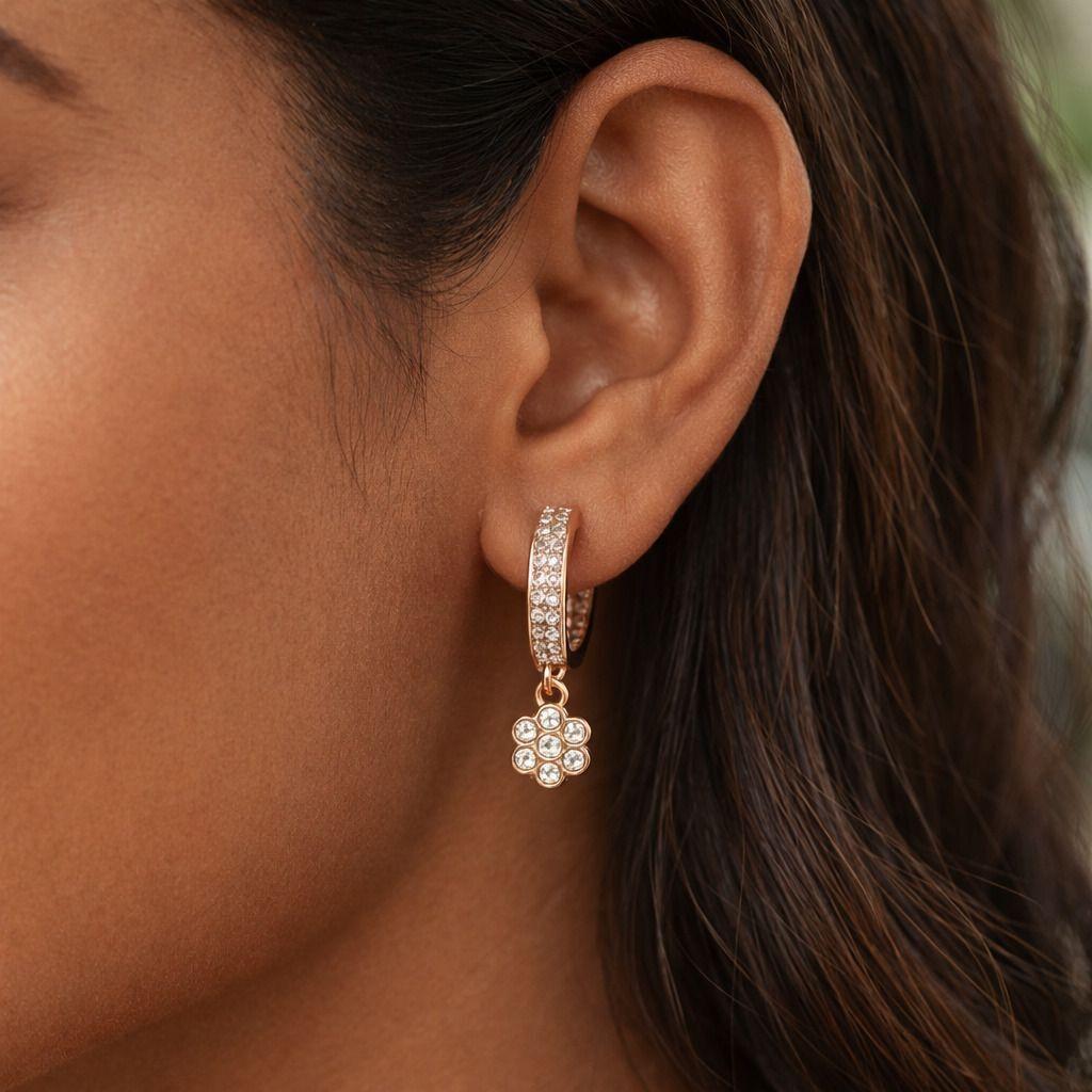 Forevershine Rose Gold Cz Hoop Earrings, Three Stone Bezel Set, Cubic Zirconia, Huggie Style, Premium Jewelry - Image 3