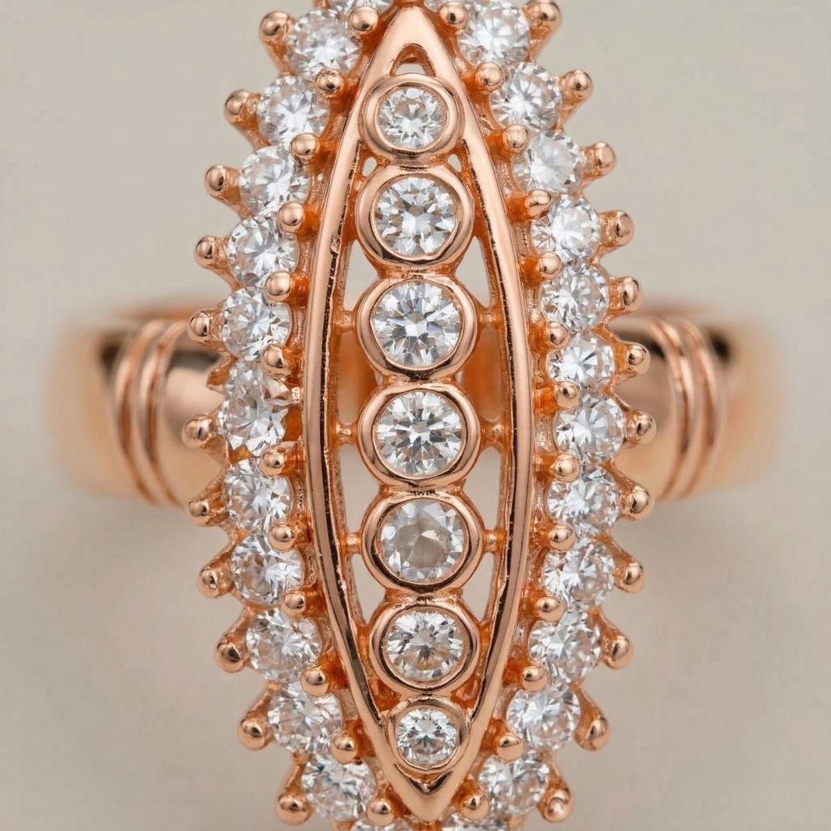 Forevershine Rose Gold Plated Marquise Shape Cubic Zirconia Finger Ring For Women | Sparkling American Diamond Studded Long Statement Ring | Ethnic & Party Jewelry For Girls - Image 4
