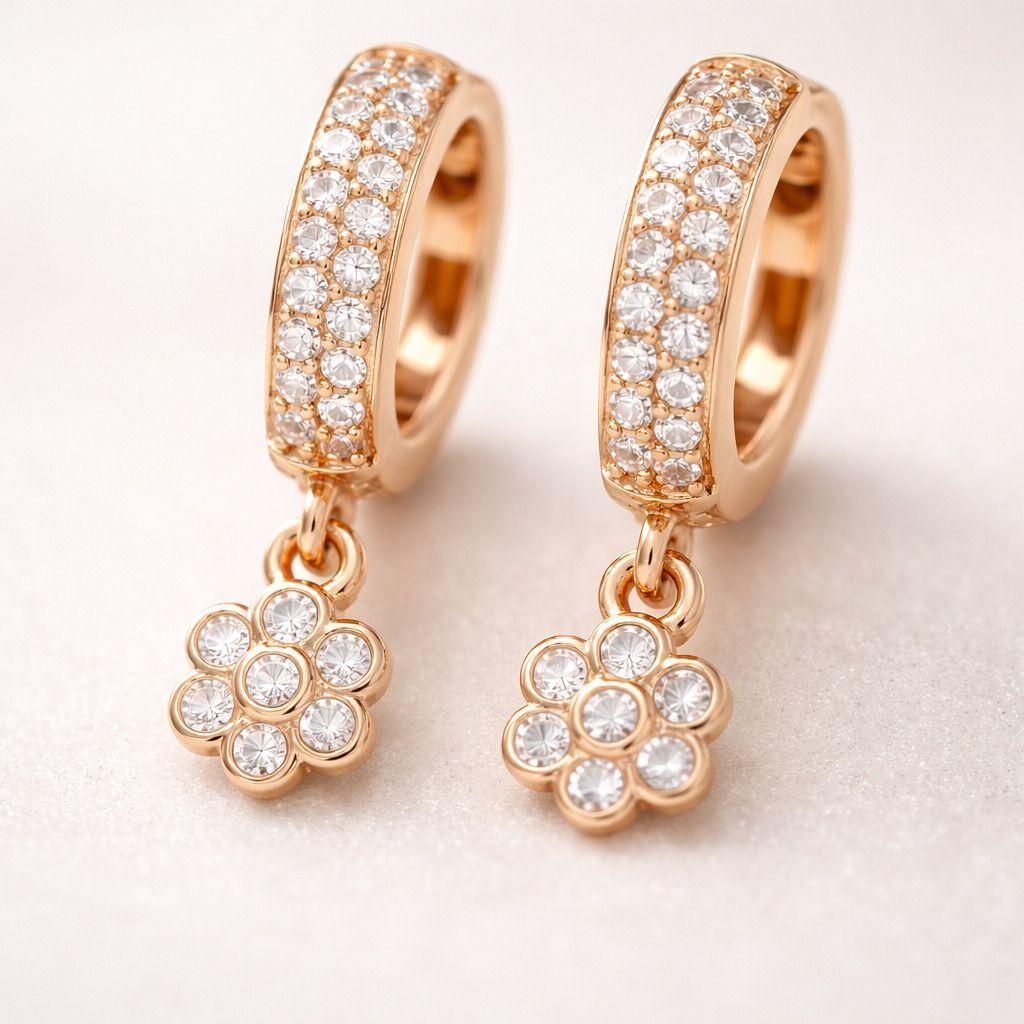 Forevershine Rose Gold Cz Hoop Earrings, Three Stone Bezel Set, Cubic Zirconia, Huggie Style, Premium Jewelry