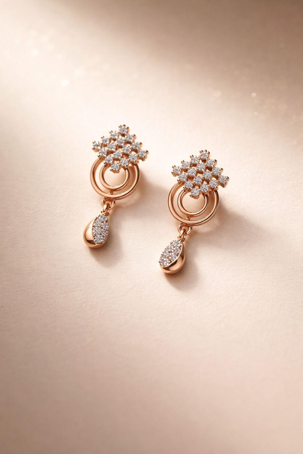 Forevershine Dual Tone Rose Gold Cz Drop Earrings For Women | Cubic Zirconia Studded Dangle Earrings With Teardrop Charm | Designer Party Lightweight Earrings