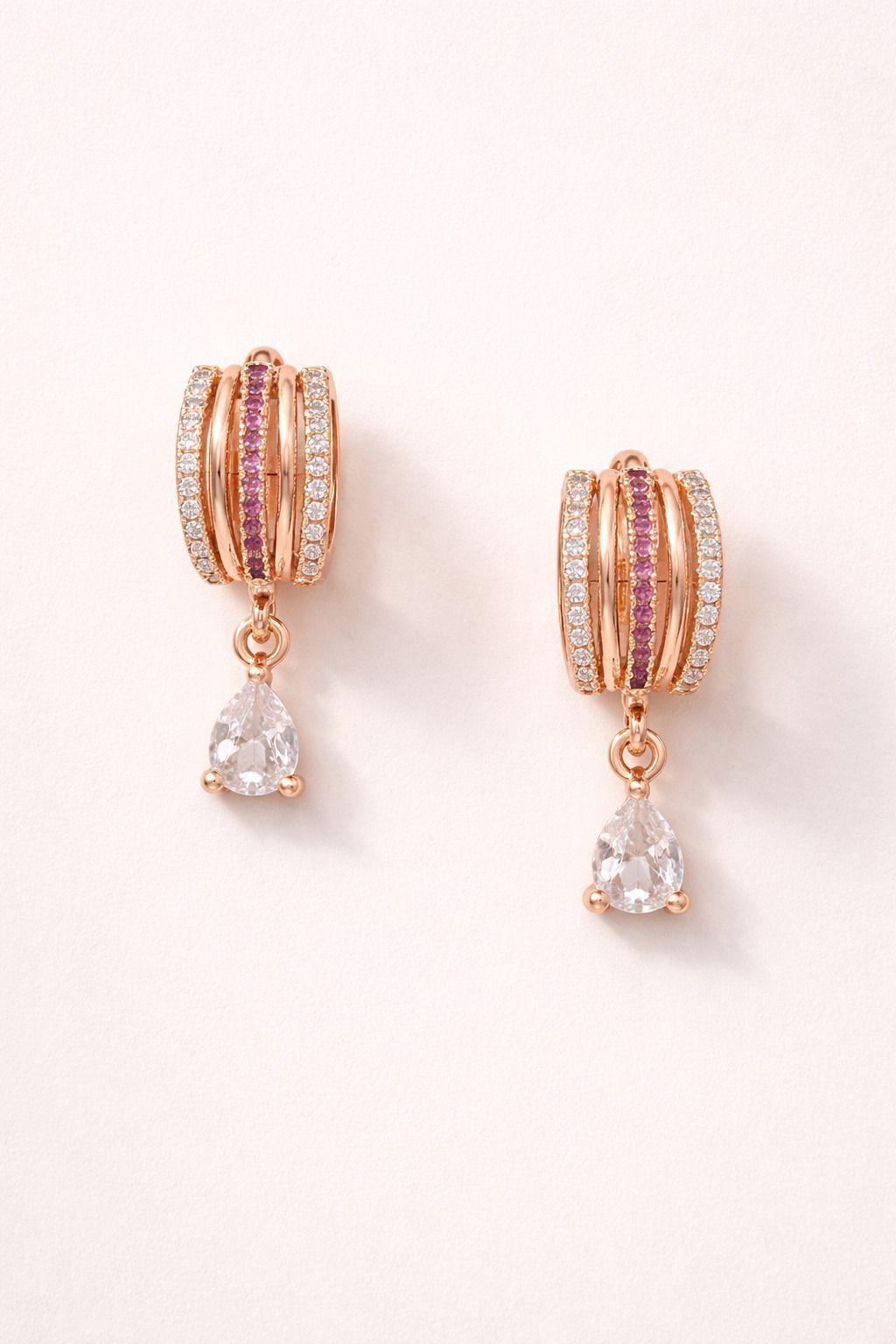 Forevershine Rose Gold Plated Cz Studded Teardrop Dangle Drop Earrings For Women | Cubic Zirconia Designer Party Earrings - Image 4