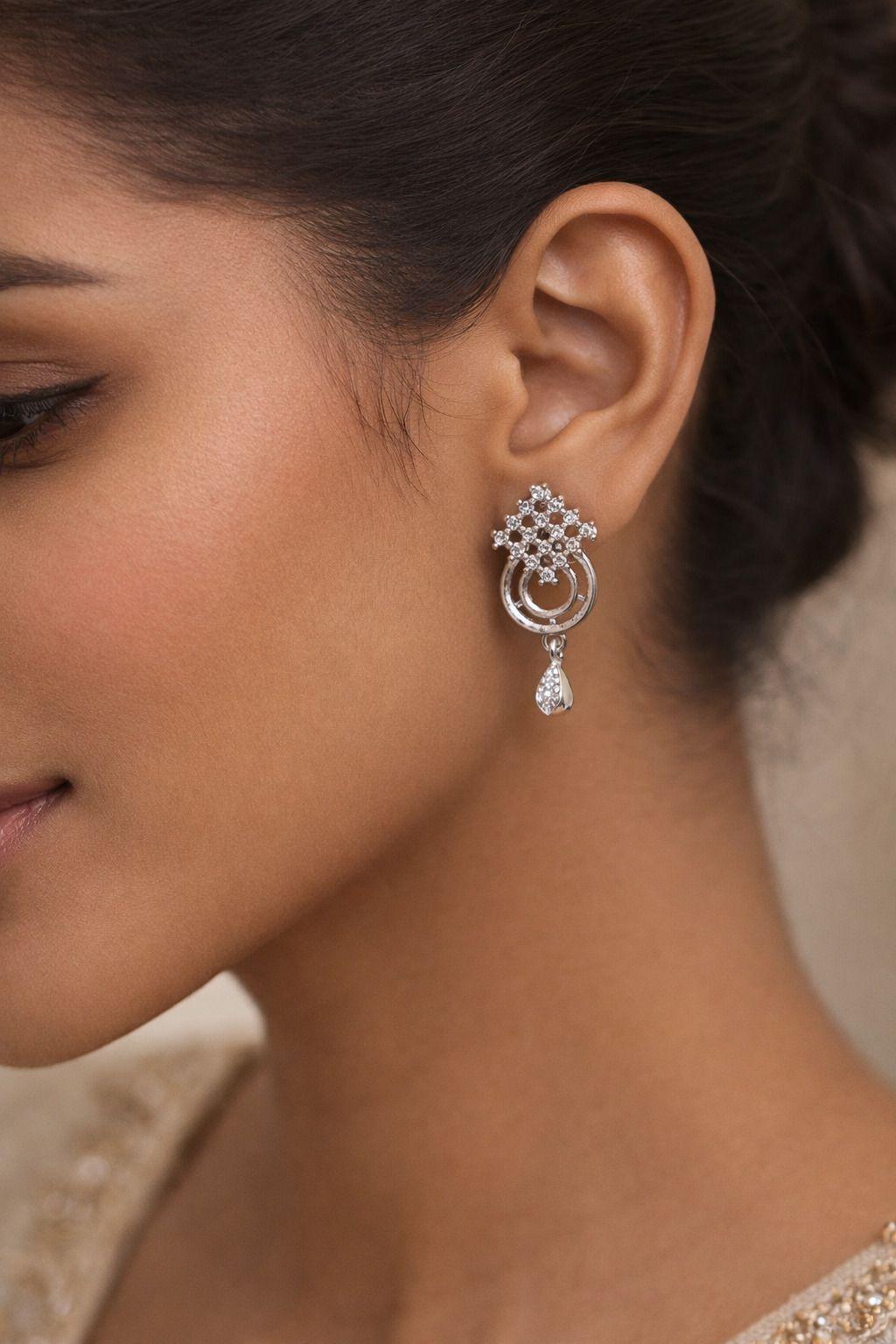Forevershine Rhodium Plated Cz Drop Earrings For Women | Cubic Zirconia Studded Dangle Earrings With Teardrop Charm | Designer Party Lightweight Earrings - Image 2