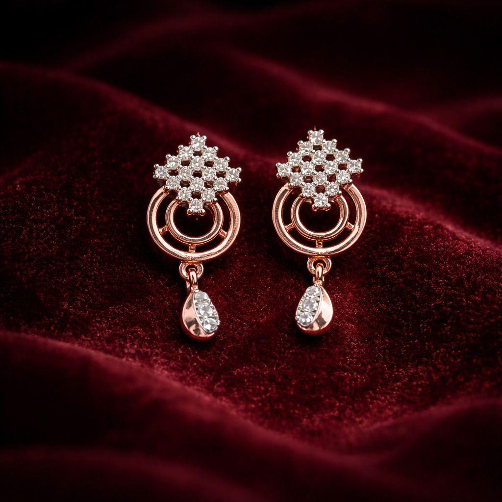 Forevershine Dual Tone Rose Gold Cz Drop Earrings For Women | Cubic Zirconia Studded Dangle Earrings With Teardrop Charm | Designer Party Lightweight Earrings - Image 3