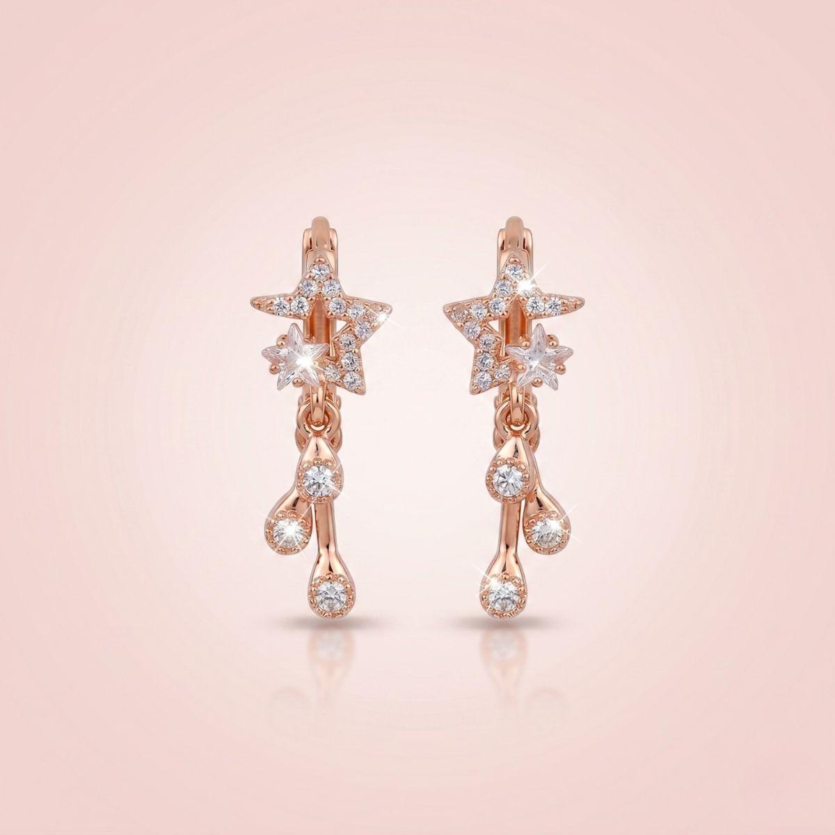 Forevershine 14k Rose Gold Plated Cubic Zirconia Star Dangle Huggie Hoop Earrings For Women And Girls | Sparkling Celestial Starburst Drop Earrings With Round Cz Accents | Hypoallergenic Jewelry Gift - Image 3