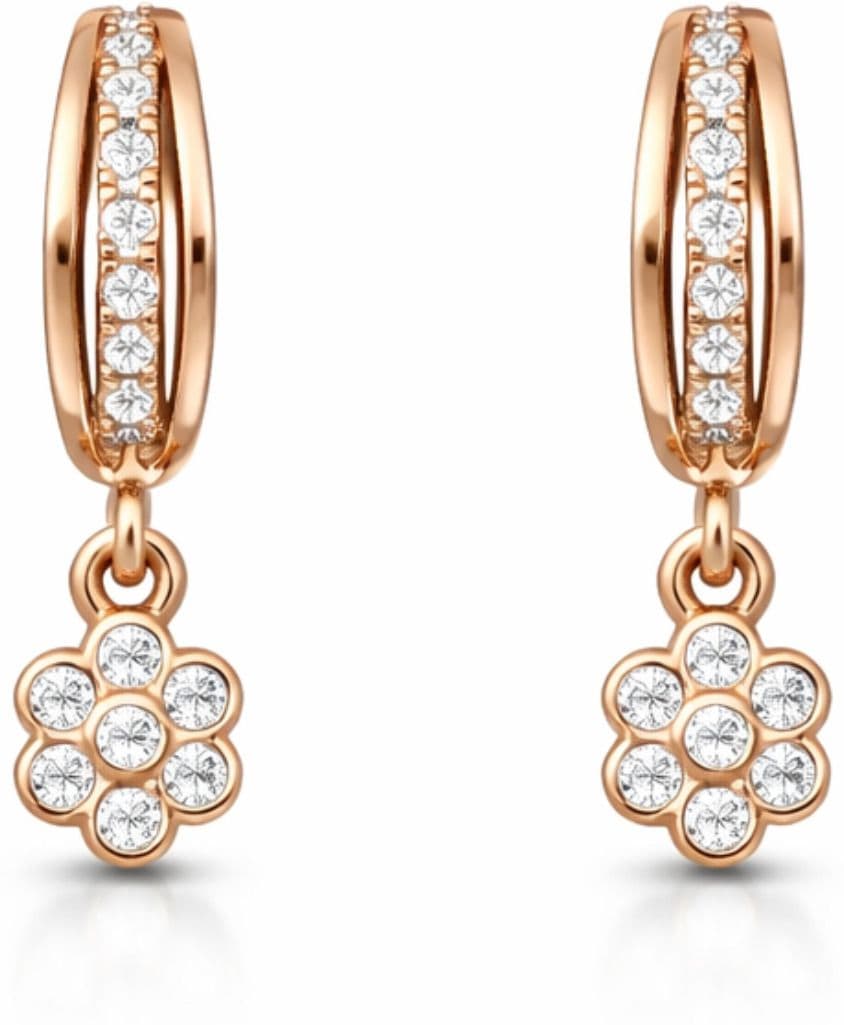 Forevershine Rose Gold Plated Cz Studded Bali Hoop Earrings For Women | Small Hoop With Floral Charm | Cubic Zirconia Stone Fashion Jewellery | Lightweight Earrings - Image 4