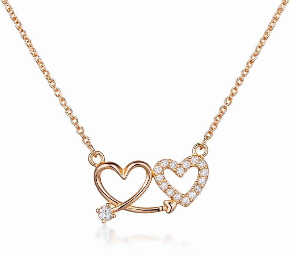 Forevershine Rose Gold Plated Interlocking Double Heart Pendant Necklace For Women | Sparkling Cubic Zirconia Cupid’s Arrow Heart Necklace | Romantic Jewelry Gift For Wife, Girlfriend & Mother - Image 4