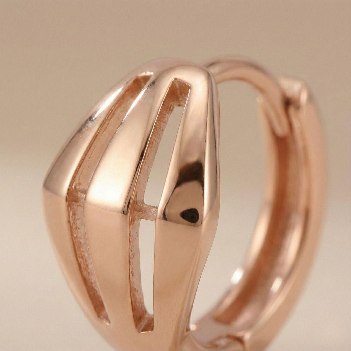 Forevershine Rose Gold Plated | Geometric Cutout Huggie Hoop Earrings For Girls And Women | Lightweight Hinged Closure | Stylish Party Jewellery - Image 3