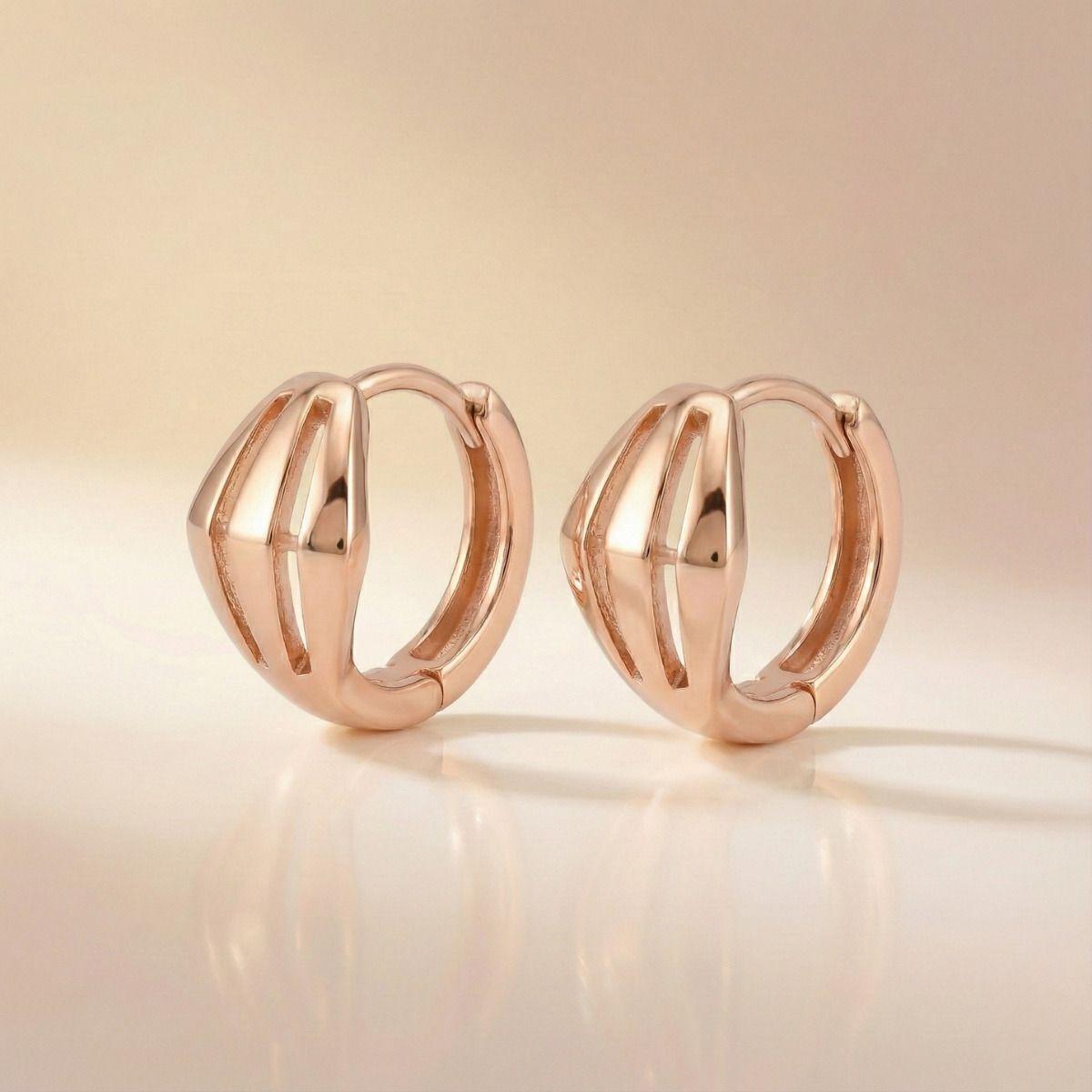 Forevershine Rose Gold Plated | Geometric Cutout Huggie Hoop Earrings For Girls And Women | Lightweight Hinged Closure | Stylish Party Jewellery