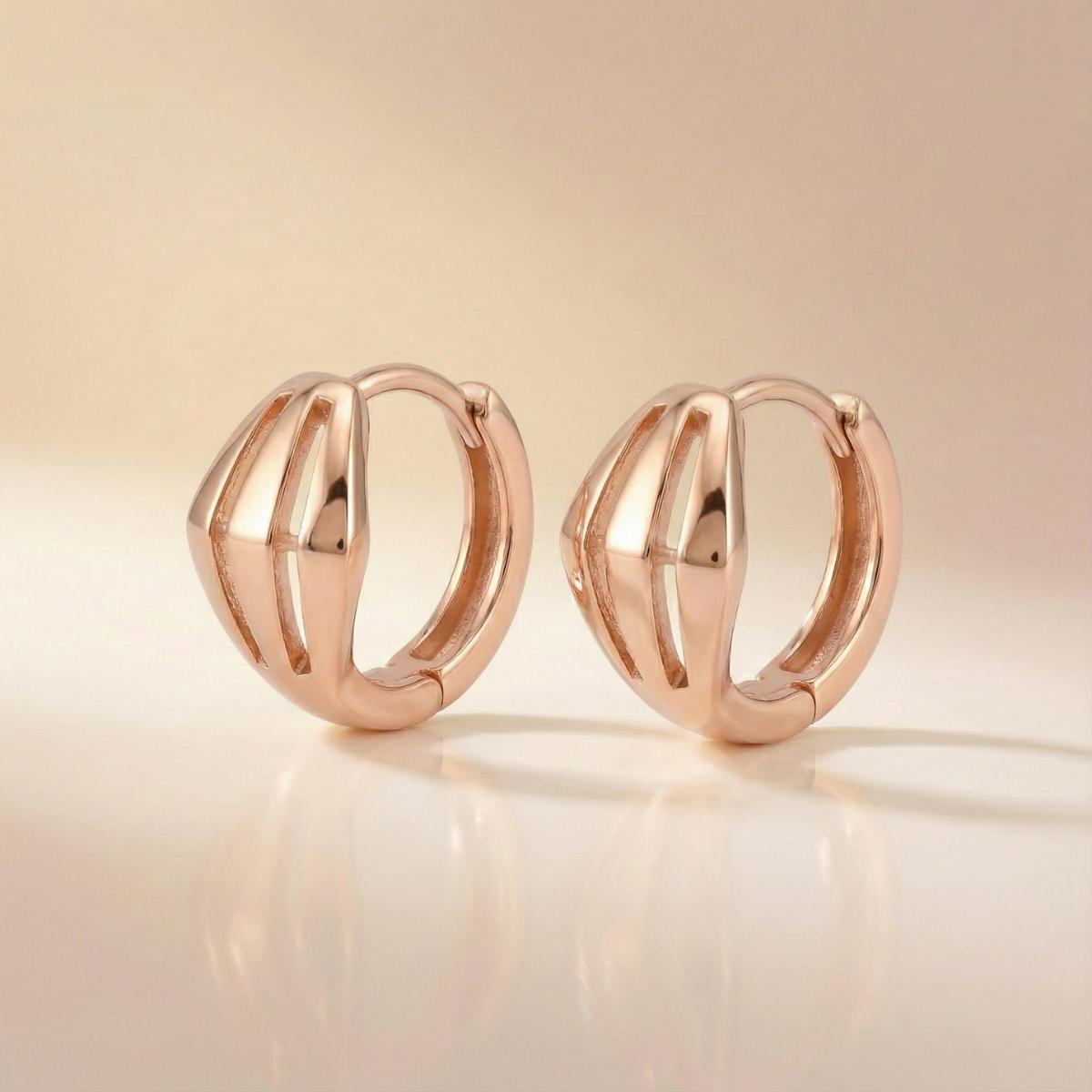 Forevershine Rose Gold Plated | Geometric Cutout Huggie Hoop Earrings For Girls And Women | Lightweight Hinged Closure | Stylish Party Jewellery - Image 4
