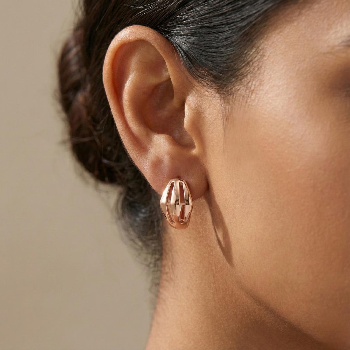 Forevershine Rose Gold Plated | Geometric Cutout Huggie Hoop Earrings For Girls And Women | Lightweight Hinged Closure | Stylish Party Jewellery - Image 2