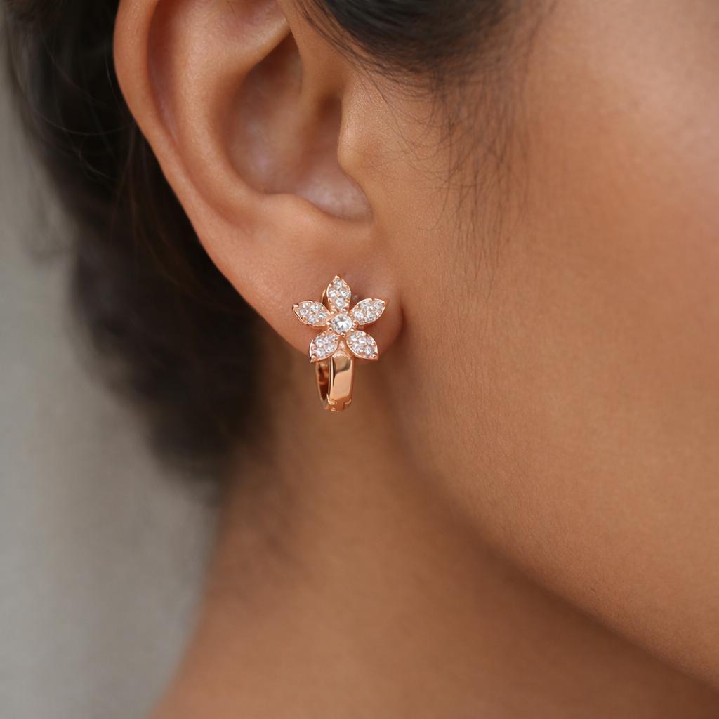 Forevershine Rose Gold Alloy American Diamond Cubic Zirconia Floral Minimal Modern Hoop Earrings For Women & Girls Fashion Jewellery, Party, Wedding Gift - Image 4