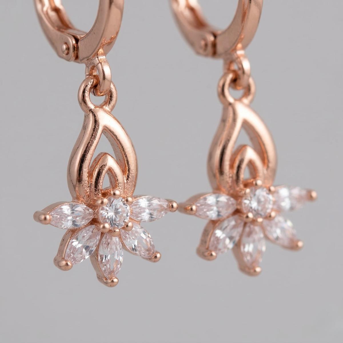 Forevershine Rose Gold Alloy American Diamond Cubic Zirconia Floral Minimal Lotus Hoop Earrings For Women & Girls Fashion Jewellery, Party, Wedding Gift - Image 6