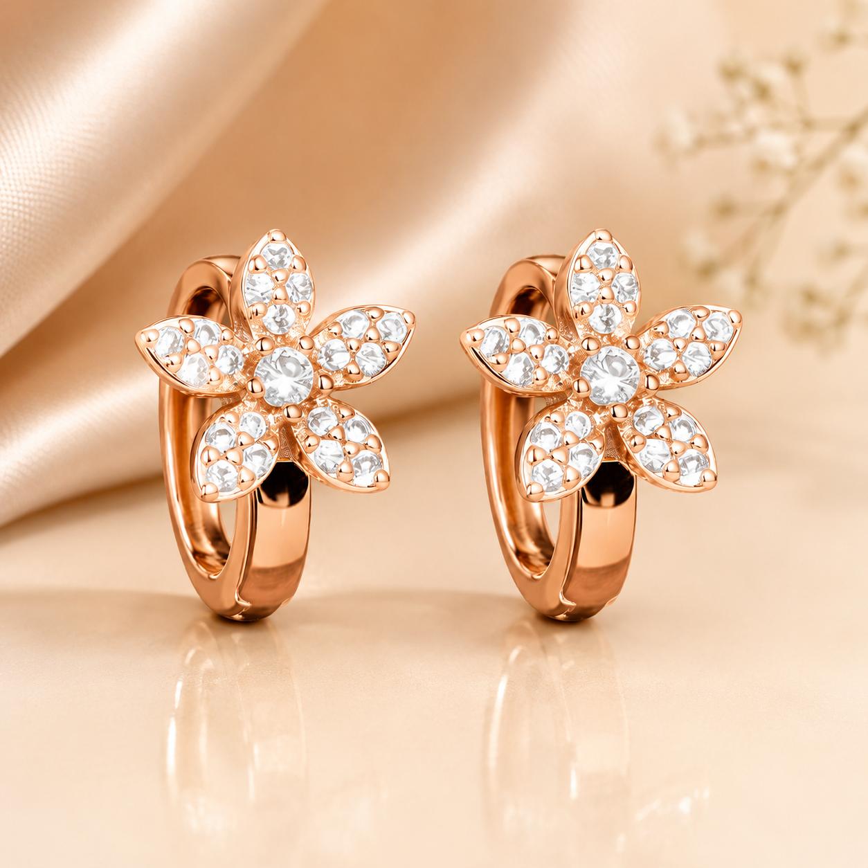 Forevershine Rose Gold Alloy American Diamond Cubic Zirconia Floral Minimal Modern Hoop Earrings For Women & Girls Fashion Jewellery, Party, Wedding Gift - Image 2