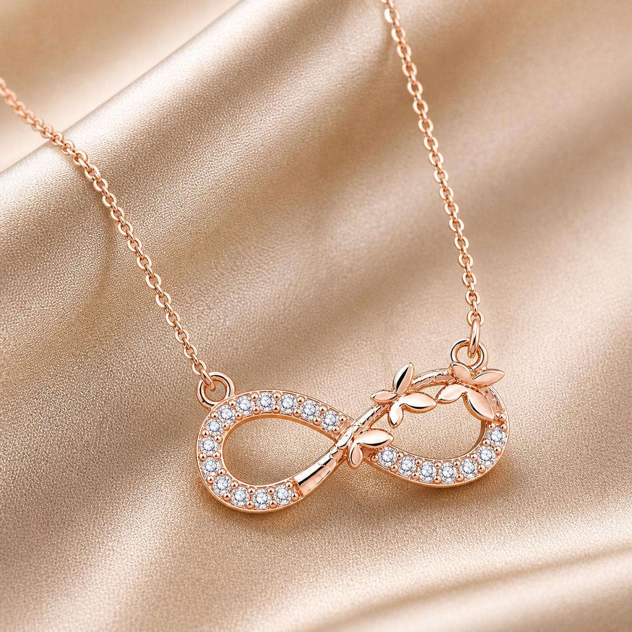 Forevershine Rose Gold Alloy American Diamond Cubic Zirconia Infinity Floral Modern Necklace Pendant For Women & Girls Fashion Jewellery, Party, Wedding Gift - Image 5