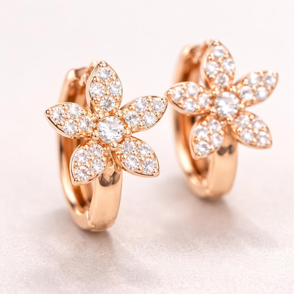 Forevershine Rose Gold Alloy American Diamond Cubic Zirconia Floral Minimal Modern Hoop Earrings For Women & Girls Fashion Jewellery, Party, Wedding Gift - Image 5