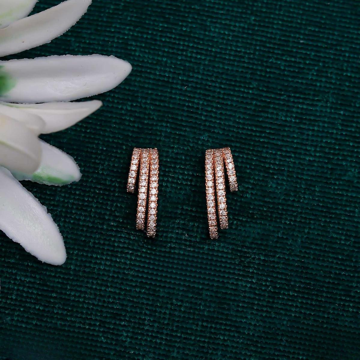 Forevershine Rose Gold Alloy American Diamond Cubic Zirconia Minimal Traditional Western Hoop Earrings For Women & Girls Fashion Jewellery, Party, Wedding Gift - Image 6