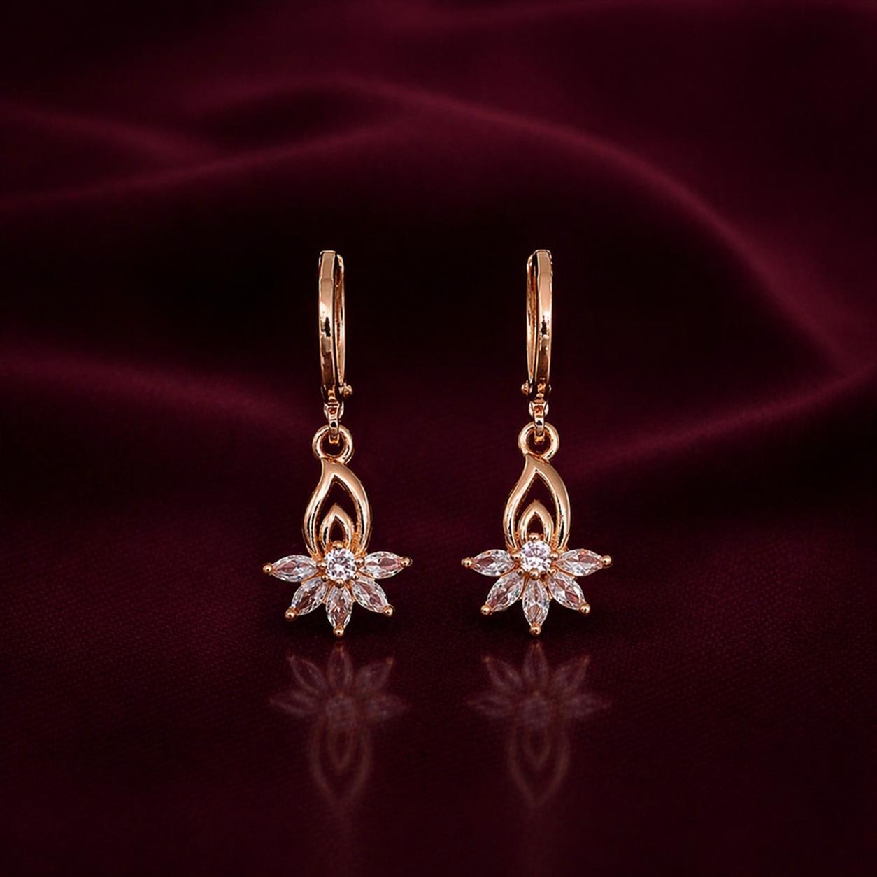 Forevershine Rose Gold Alloy American Diamond Cubic Zirconia Floral Minimal Lotus Hoop Earrings For Women & Girls Fashion Jewellery, Party, Wedding Gift - Image 7