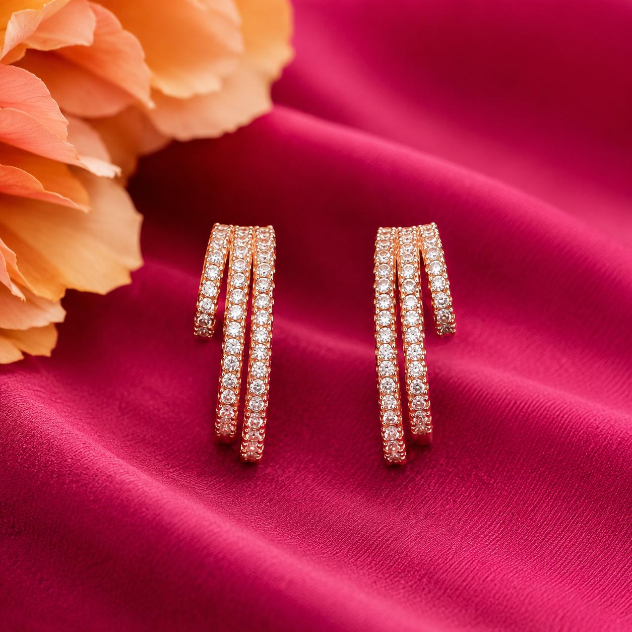 Forevershine Rose Gold Alloy American Diamond Cubic Zirconia Minimal Traditional Western Hoop Earrings For Women & Girls Fashion Jewellery, Party, Wedding Gift - Image 3