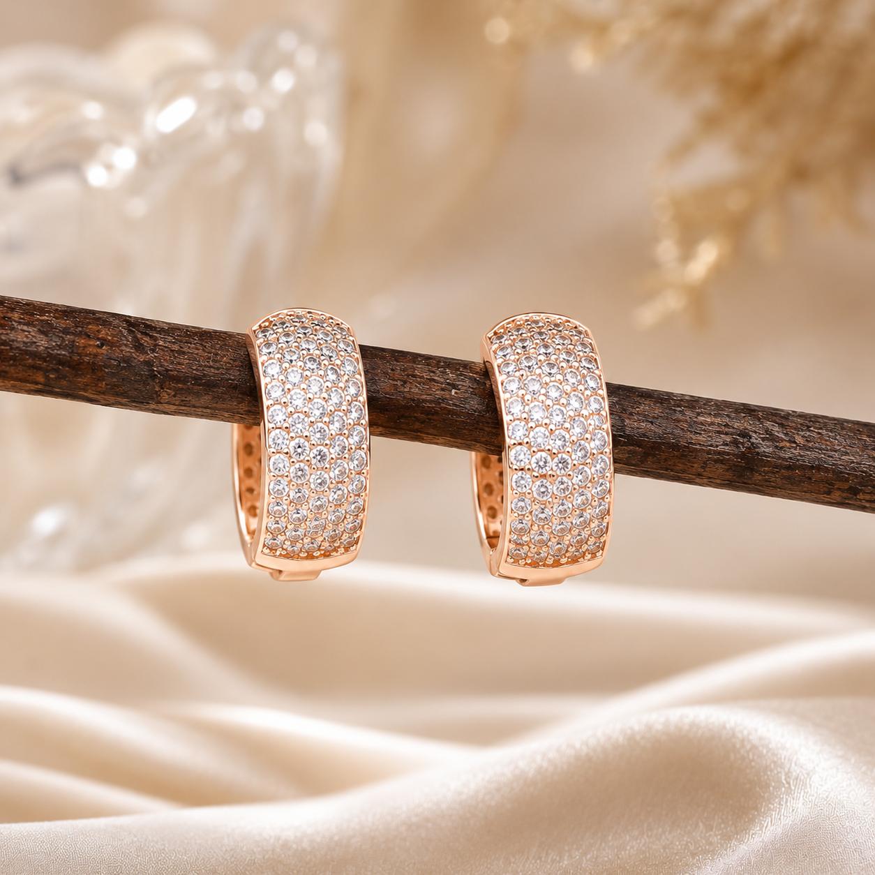 Forevershine Rose Gold Alloy American Diamond Cubic Zirconia Minimal Classic Modern Hoop Earrings For Women & Girls Fashion Jewellery, Party, Wedding Gift - Image 5