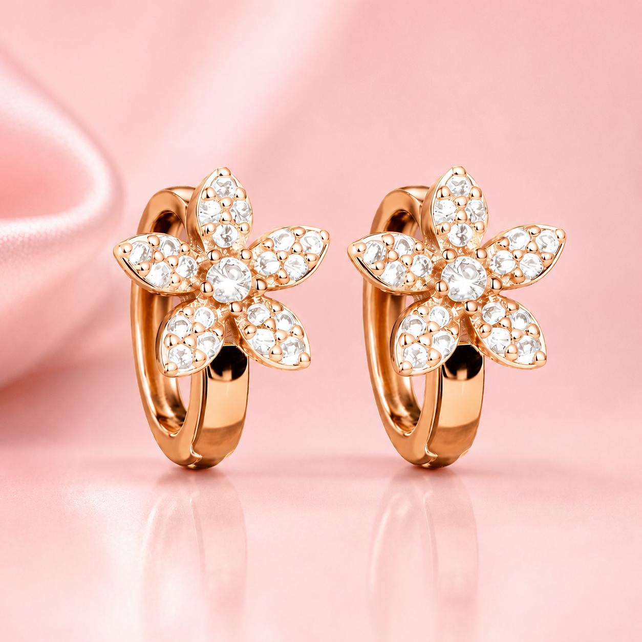 Forevershine Rose Gold Alloy American Diamond Cubic Zirconia Floral Minimal Modern Hoop Earrings For Women & Girls Fashion Jewellery, Party, Wedding Gift - Image 6