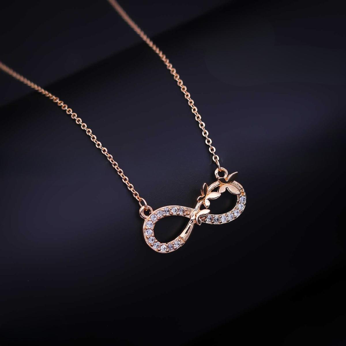 Forevershine Rose Gold Alloy American Diamond Cubic Zirconia Infinity Floral Modern Necklace Pendant For Women & Girls Fashion Jewellery, Party, Wedding Gift - Image 7