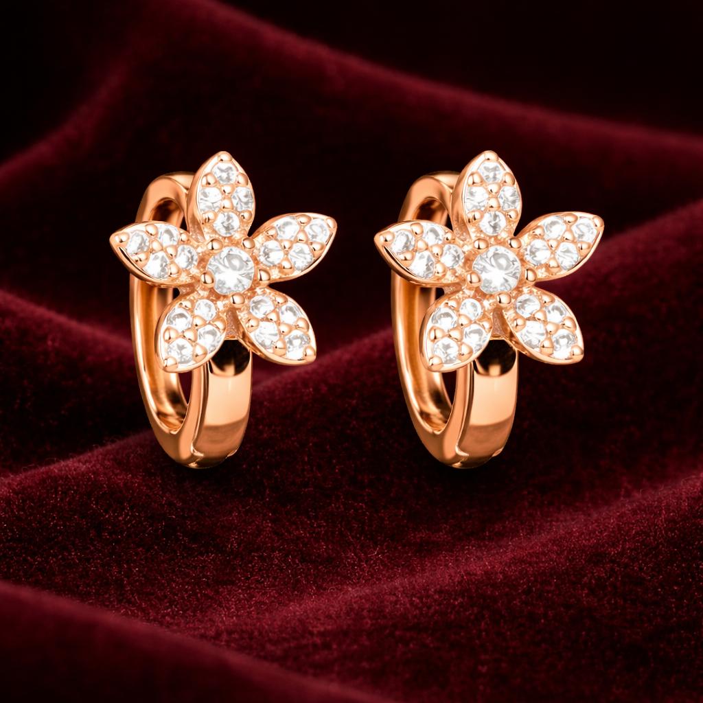 Forevershine Rose Gold Alloy American Diamond Cubic Zirconia Floral Minimal Modern Hoop Earrings For Women & Girls Fashion Jewellery, Party, Wedding Gift