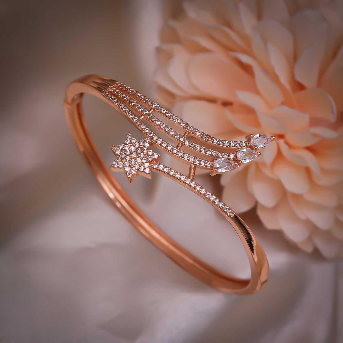 Forevershine Rose Gold Alloy American Diamond Cubic Zirconia Star Modern Western Bracelet Kada For Women & Girls Fashion Jewellery, Party, Wedding Gift - Image 7