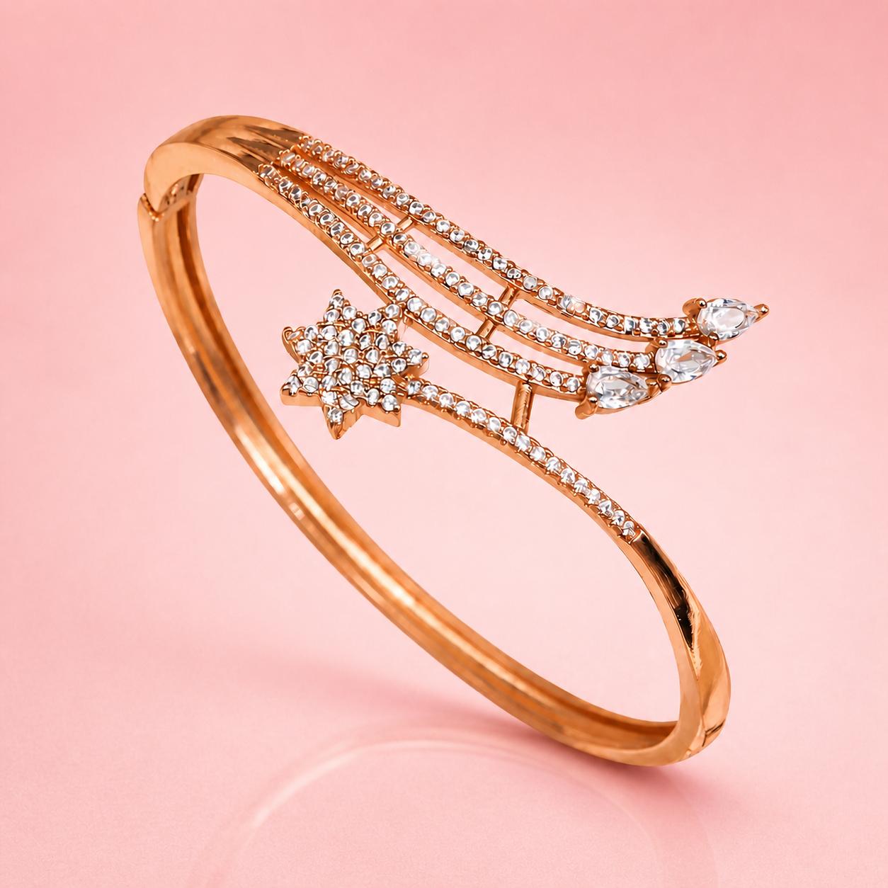 Forevershine Rose Gold Alloy American Diamond Cubic Zirconia Star Modern Western Bracelet Kada For Women & Girls Fashion Jewellery, Party, Wedding Gift - Image 4
