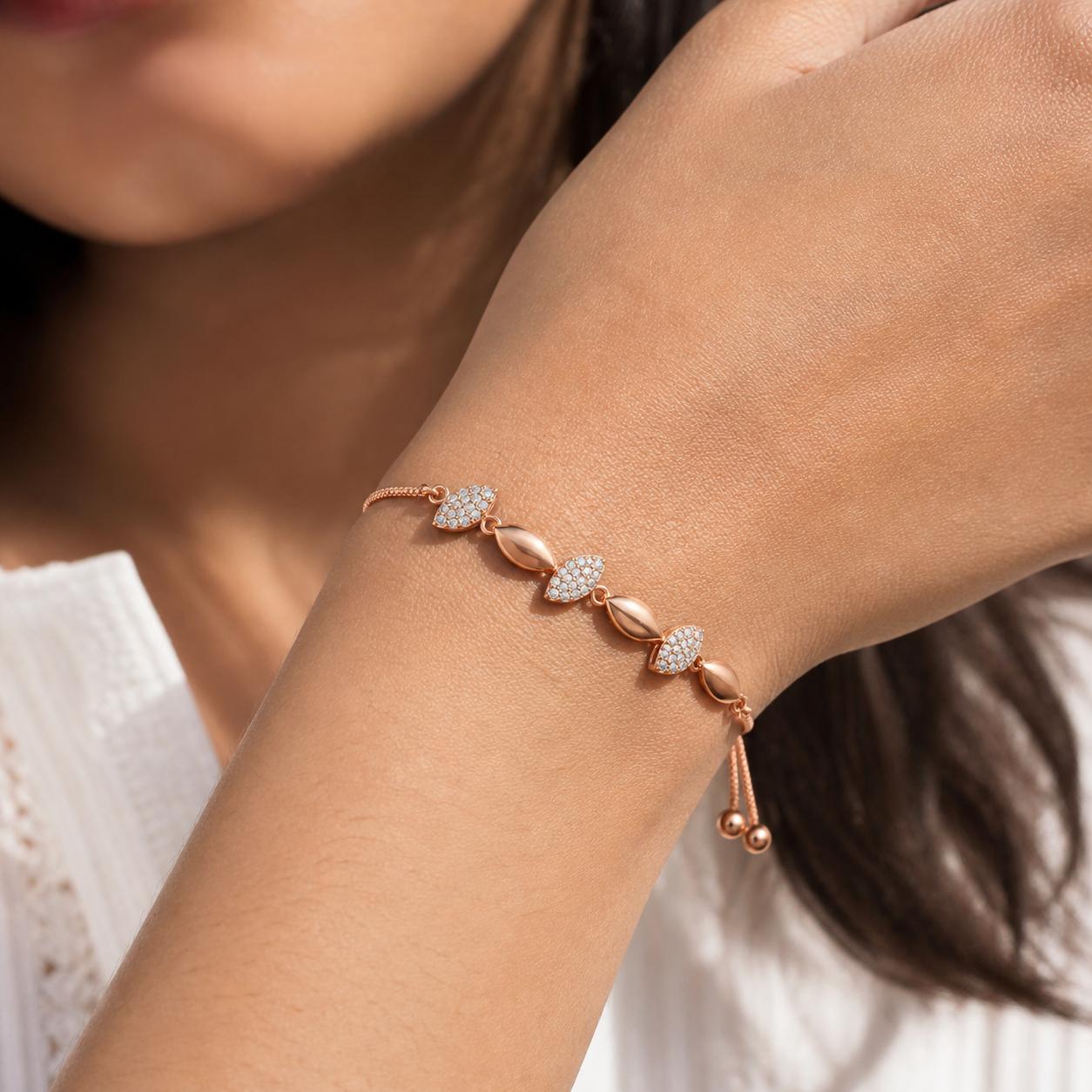 Forevershine Rose Gold Alloy American Diamond Cubic Zirconia Leaf Modern Western Bracelet For Women & Girls Fashion Jewellery, Party, Wedding Gift - Image 4