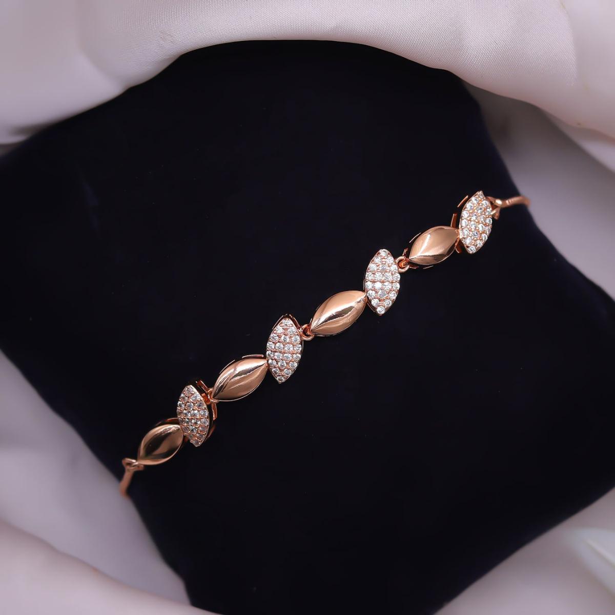 Forevershine Rose Gold Alloy American Diamond Cubic Zirconia Leaf Modern Western Bracelet For Women & Girls Fashion Jewellery, Party, Wedding Gift - Image 3