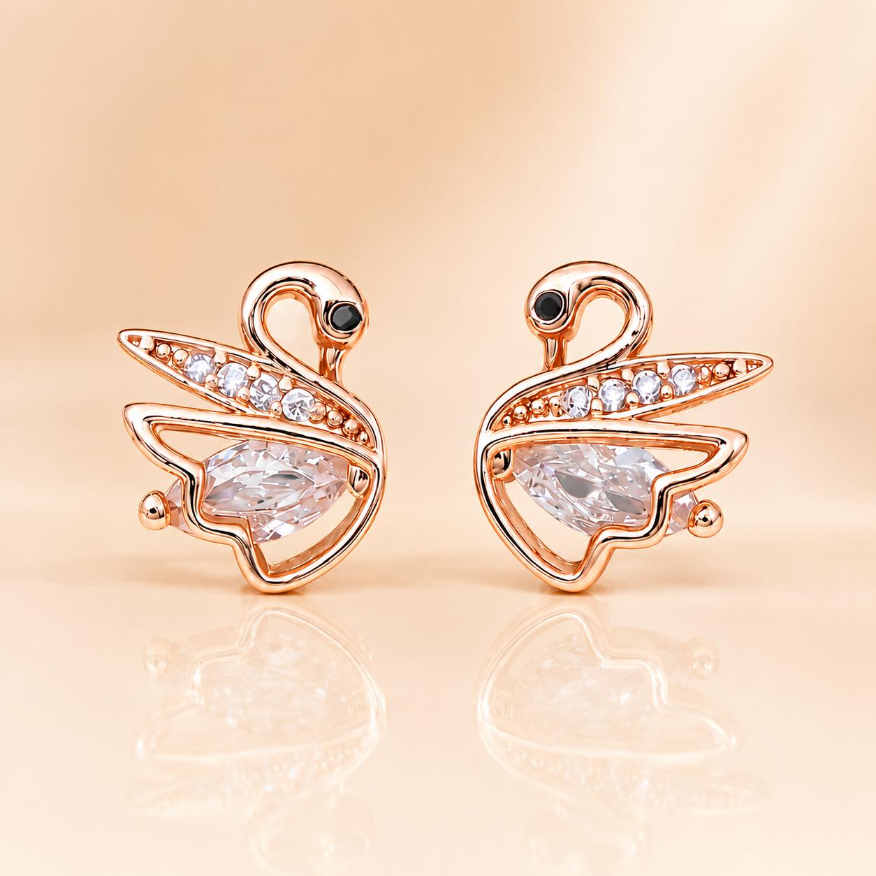Forevershine Rose Gold & Black Alloy American Diamond Cubic Zirconia Swan Minimal Round Stud Earrings For Women & Girls Fashion Jewellery, Party, Wedding Gift - Image 6