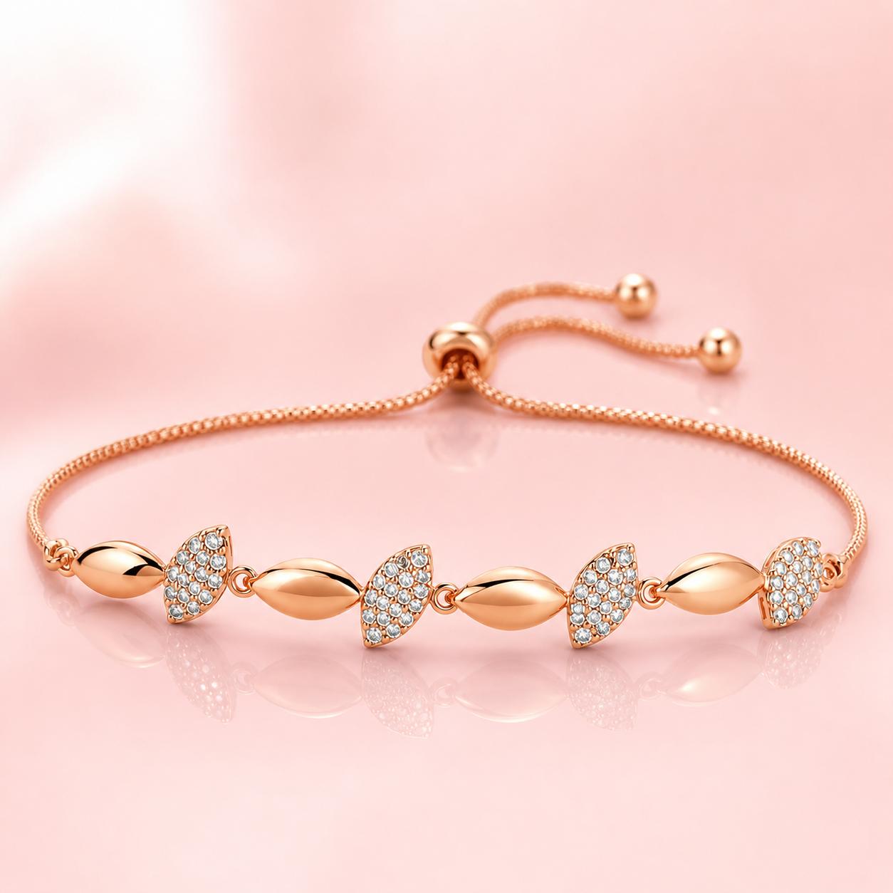 Forevershine Rose Gold Alloy American Diamond Cubic Zirconia Leaf Modern Western Bracelet For Women & Girls Fashion Jewellery, Party, Wedding Gift - Image 2