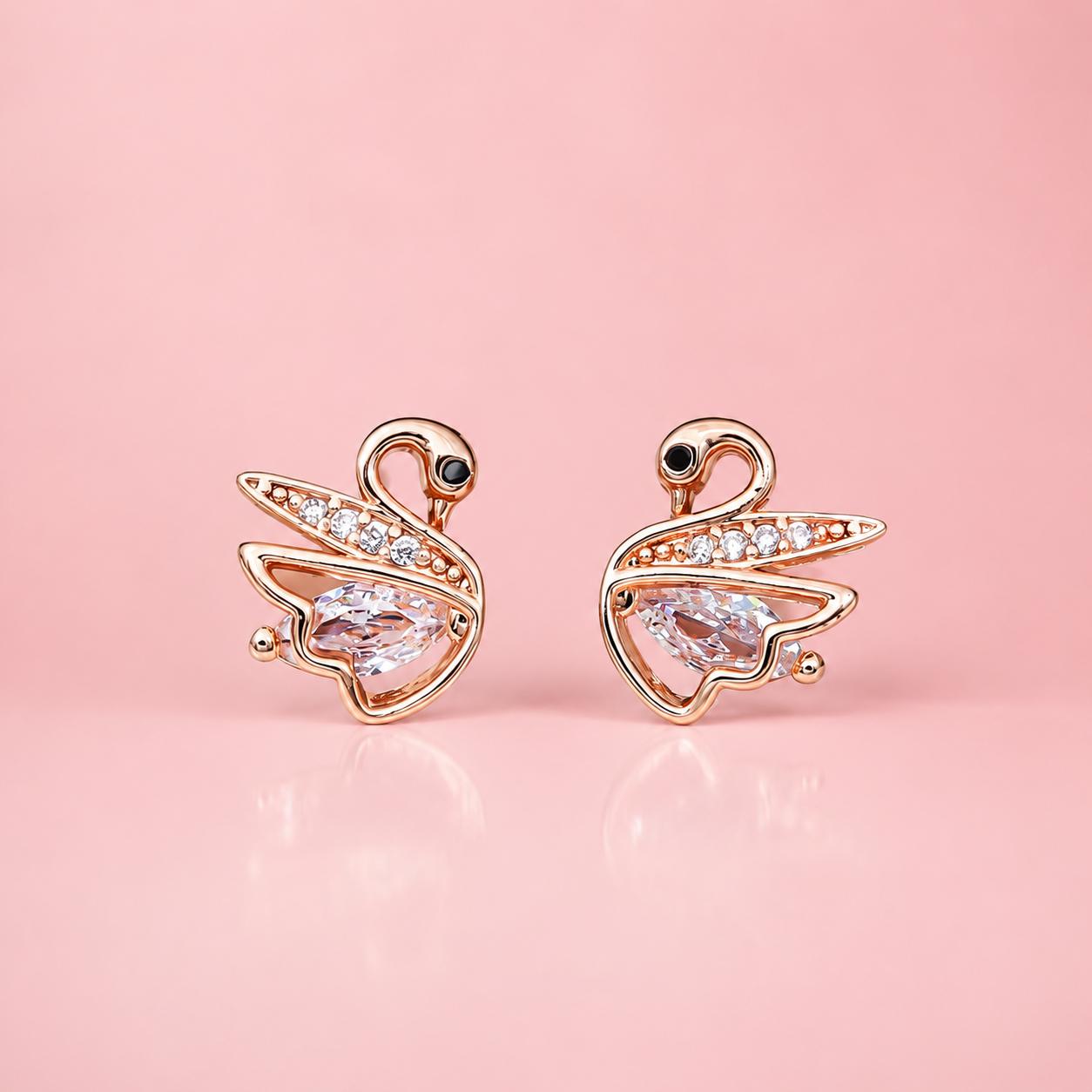 Forevershine Rose Gold & Black Alloy American Diamond Cubic Zirconia Swan Minimal Round Stud Earrings For Women & Girls Fashion Jewellery, Party, Wedding Gift - Image 7