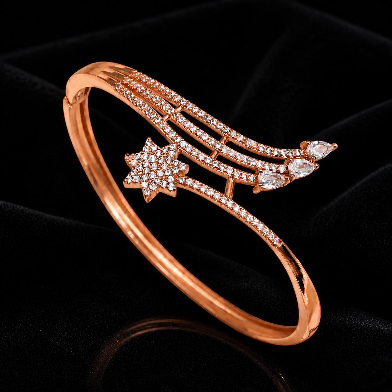 Forevershine Rose Gold Alloy American Diamond Cubic Zirconia Star Modern Western Bracelet Kada For Women & Girls Fashion Jewellery, Party, Wedding Gift - Image 5