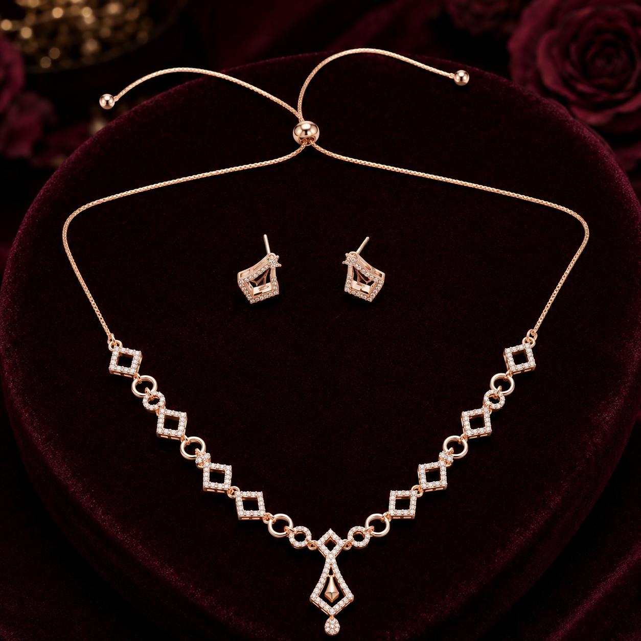 Forevershine Rose Gold Plated Necklace Set For Women With Cubic Zirconia Stones | Cz Diamond Design Jewellery Set With Earrings | Wedding Party Bridal Jewellery - Image 6