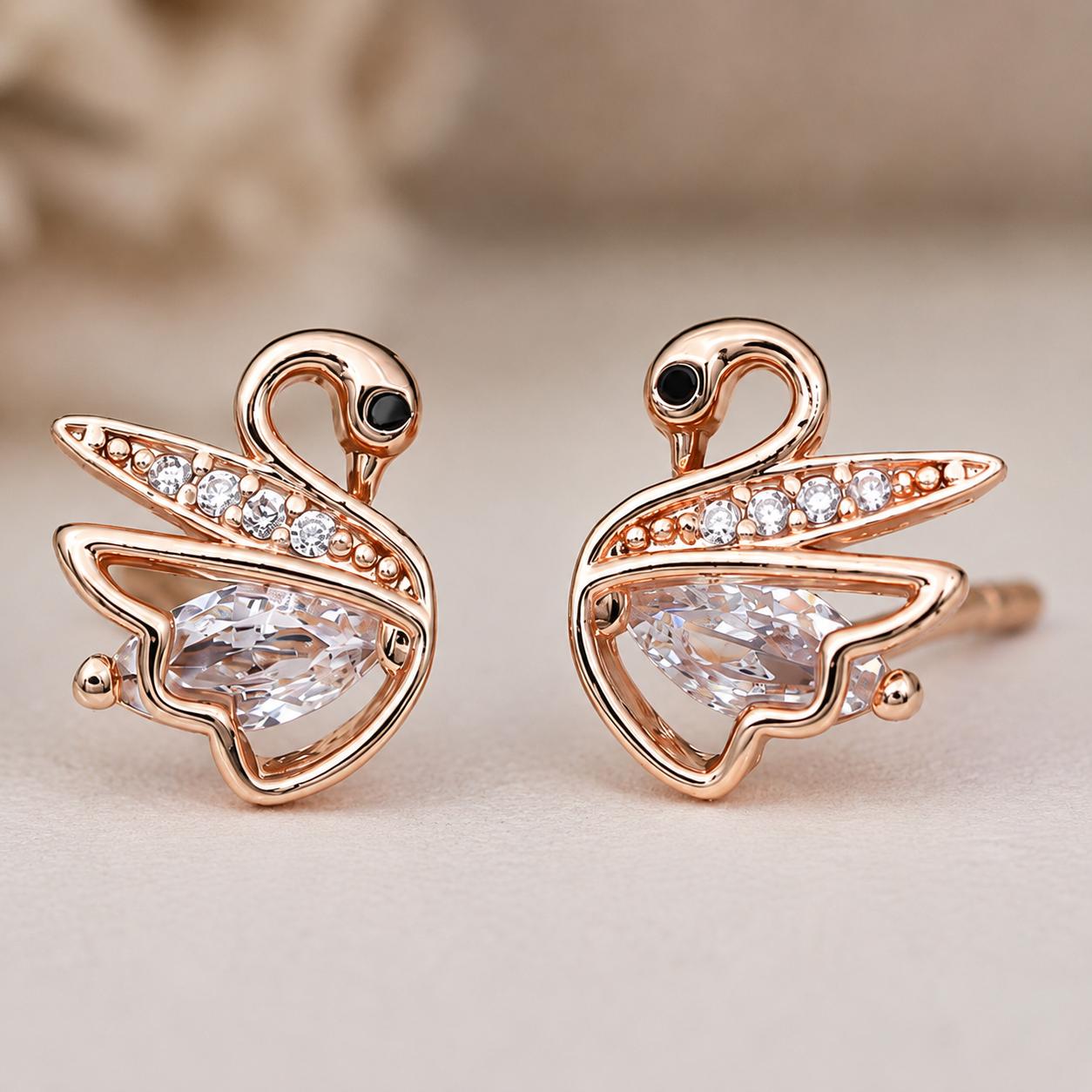 Forevershine Rose Gold & Black Alloy American Diamond Cubic Zirconia Swan Minimal Round Stud Earrings For Women & Girls Fashion Jewellery, Party, Wedding Gift - Image 8