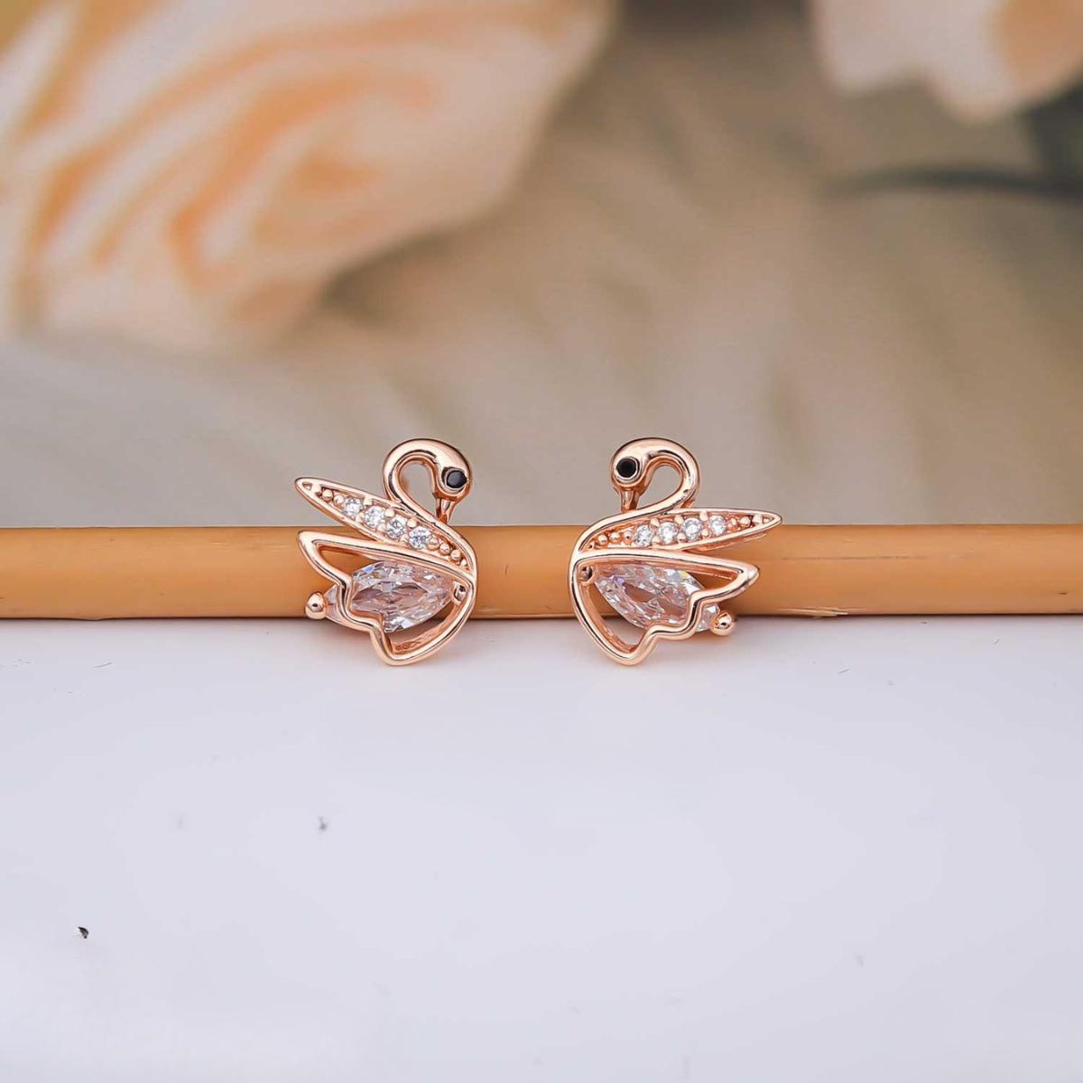 Forevershine Rose Gold & Black Alloy American Diamond Cubic Zirconia Swan Minimal Round Stud Earrings For Women & Girls Fashion Jewellery, Party, Wedding Gift - Image 5