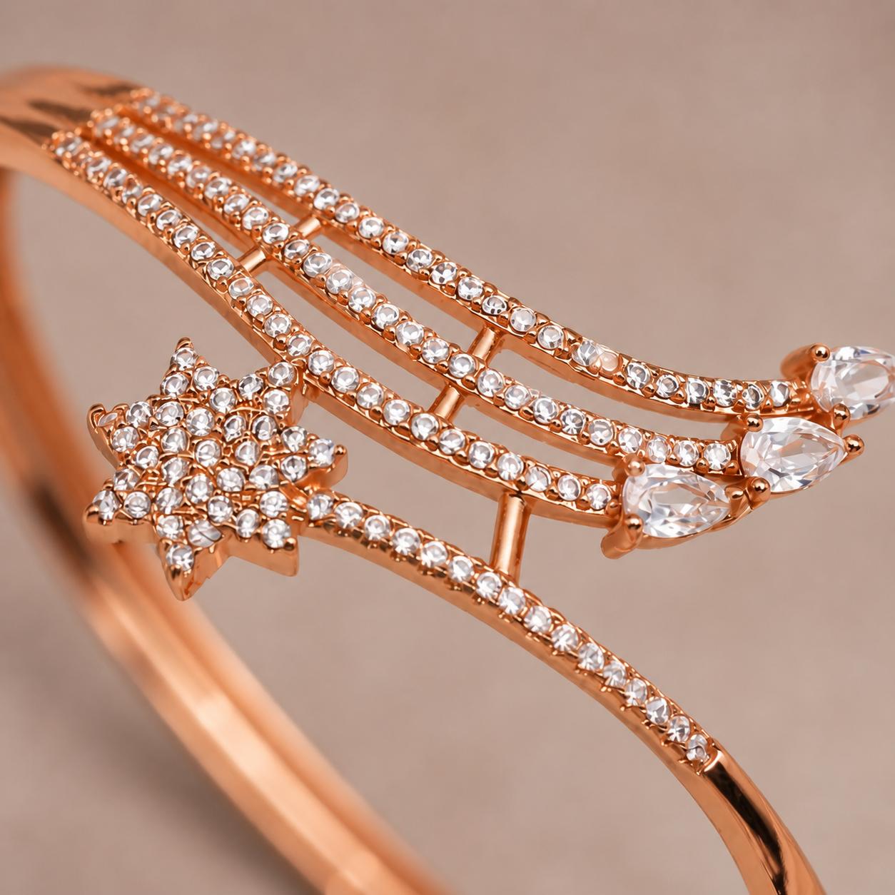 Forevershine Rose Gold Alloy American Diamond Cubic Zirconia Star Modern Western Bracelet Kada For Women & Girls Fashion Jewellery, Party, Wedding Gift - Image 9