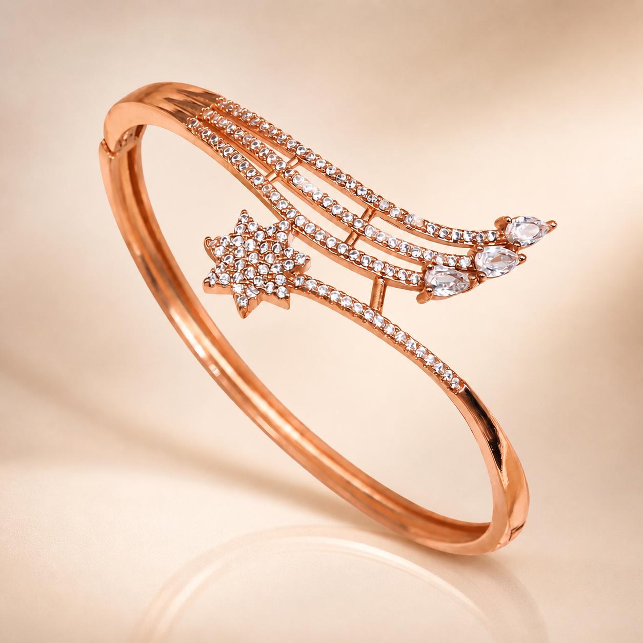 Forevershine Rose Gold Alloy American Diamond Cubic Zirconia Star Modern Western Bracelet Kada For Women & Girls Fashion Jewellery, Party, Wedding Gift - Image 6