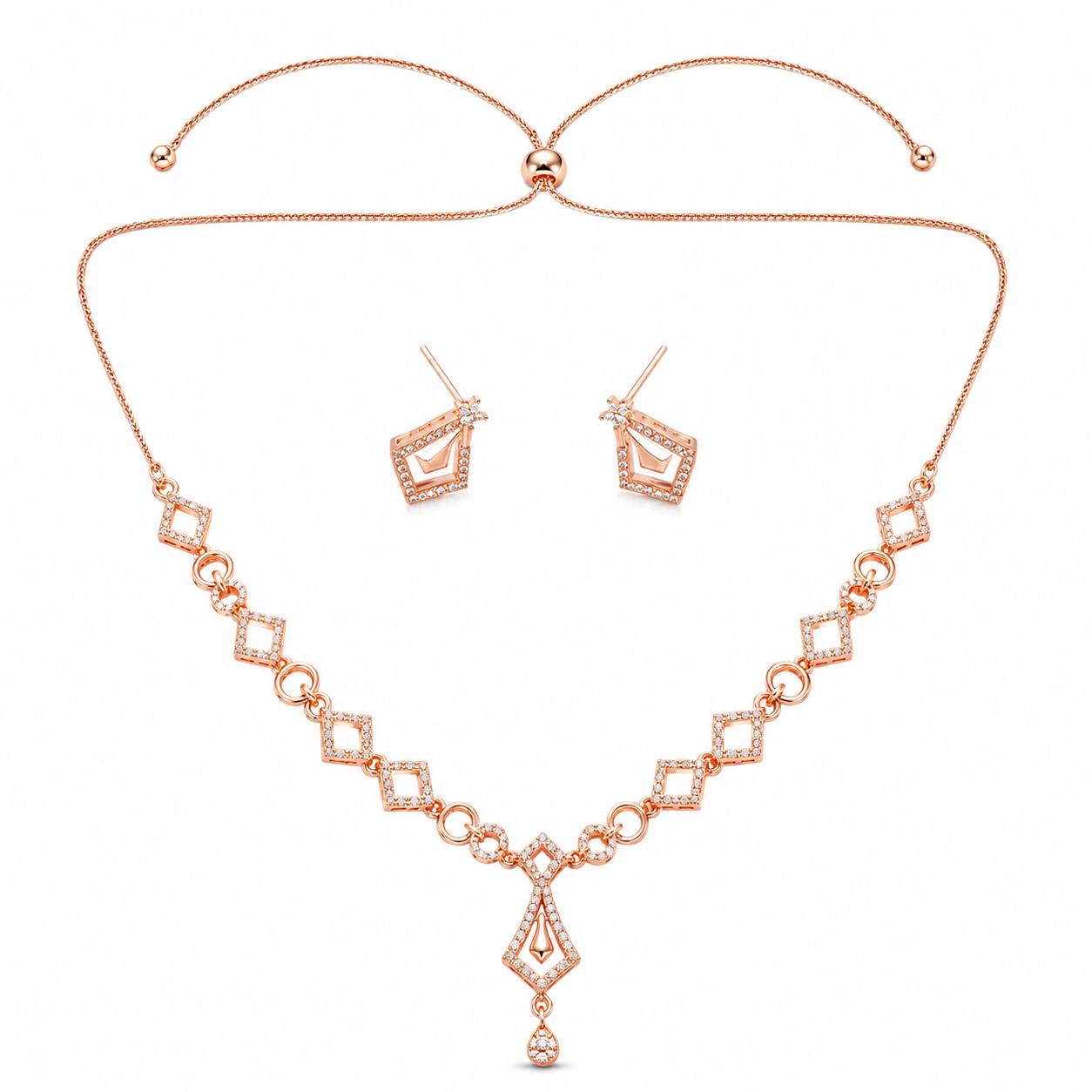 Forevershine Rose Gold Plated Necklace Set For Women With Cubic Zirconia Stones | Cz Diamond Design Jewellery Set With Earrings | Wedding Party Bridal Jewellery - Image 4