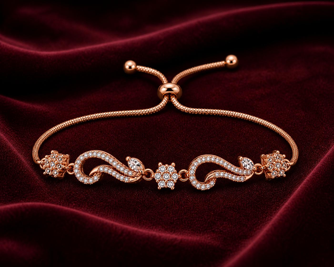 Forevershine Rose Gold Alloy American Diamond Cubic Zirconia Floral Modern Traditional Bracelet For Women & Girls Fashion Jewellery, Party, Wedding Gift