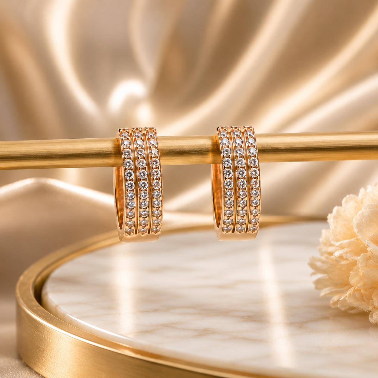 Forevershine Rose Gold & White Alloy American Diamond Cubic Zirconia Geometric Minimal Classic Hoop Earrings For Women & Girls Fashion Jewellery, Party, Wedding Gift - Image 7
