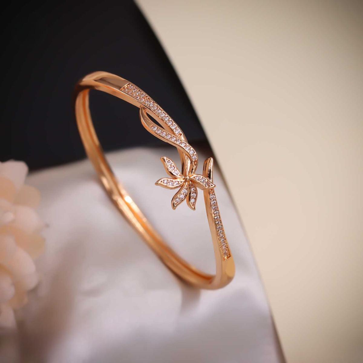 Forevershine Rose Gold Alloy American Diamond Cubic Zirconia Floral Minimal Modern Bracelet Kada For Women & Girls Fashion Jewellery, Party, Wedding Gift - Image 9