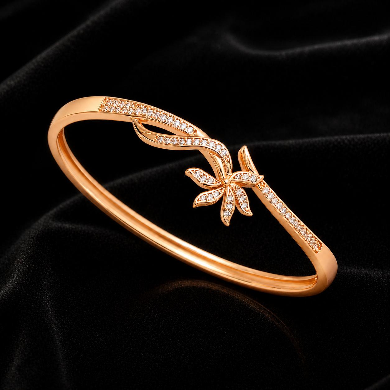 Forevershine Rose Gold Alloy American Diamond Cubic Zirconia Floral Minimal Modern Bracelet Kada For Women & Girls Fashion Jewellery, Party, Wedding Gift - Image 6