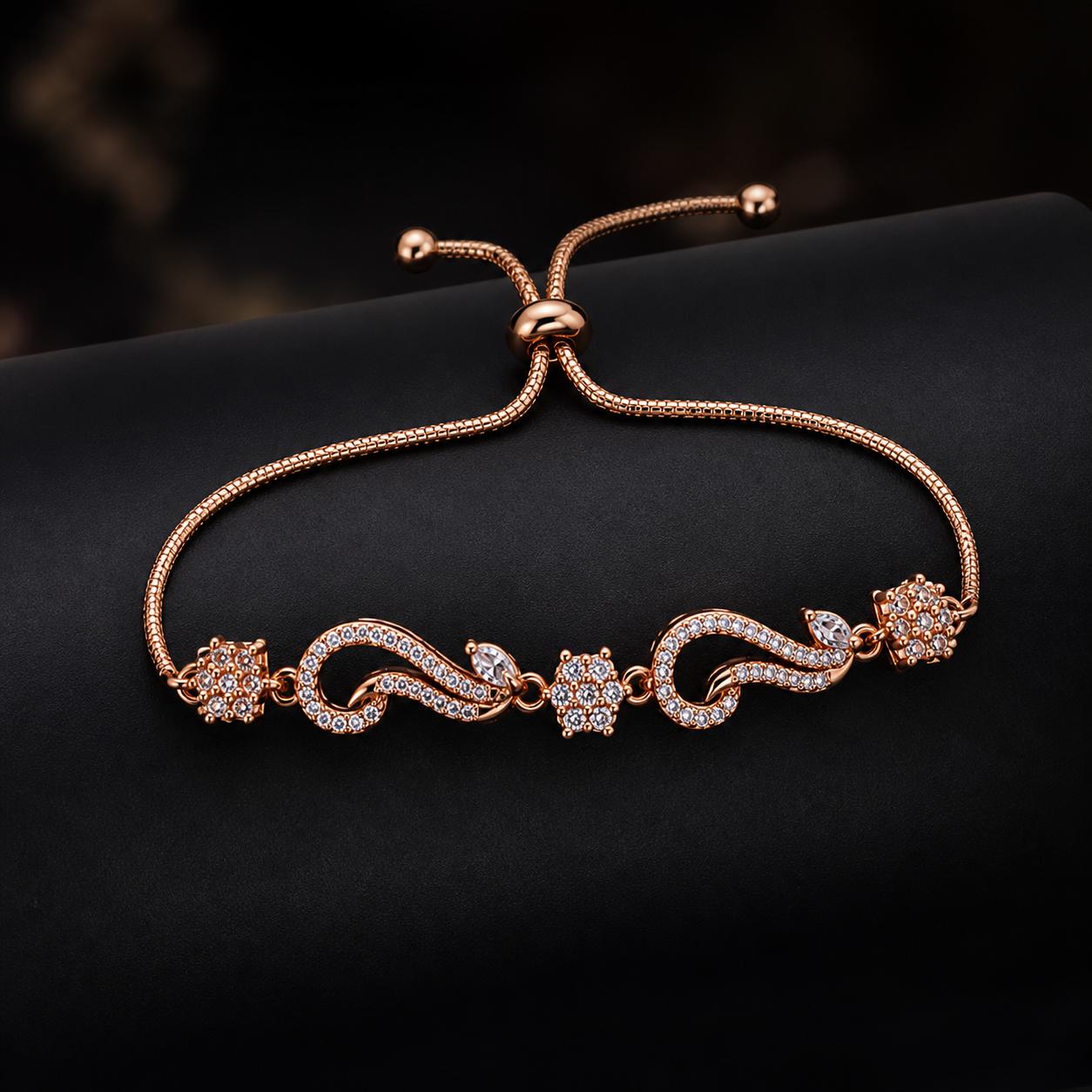 Forevershine Rose Gold Alloy American Diamond Cubic Zirconia Floral Modern Traditional Bracelet For Women & Girls Fashion Jewellery, Party, Wedding Gift - Image 5
