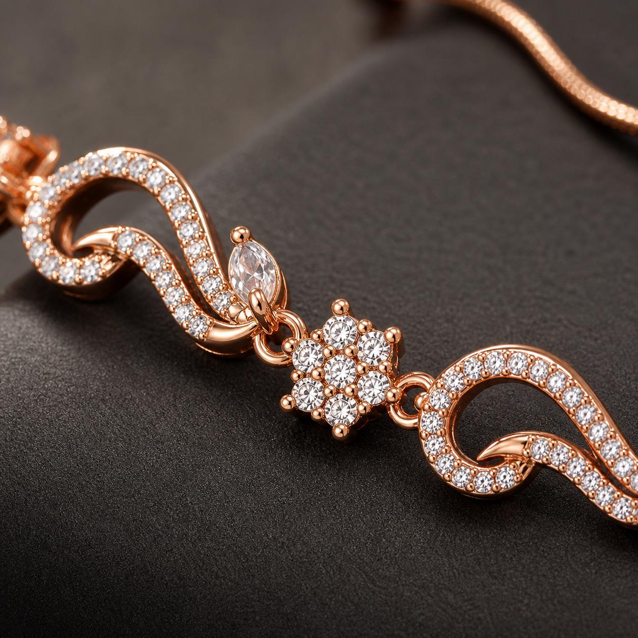 Forevershine Rose Gold Alloy American Diamond Cubic Zirconia Floral Modern Traditional Bracelet For Women & Girls Fashion Jewellery, Party, Wedding Gift - Image 8