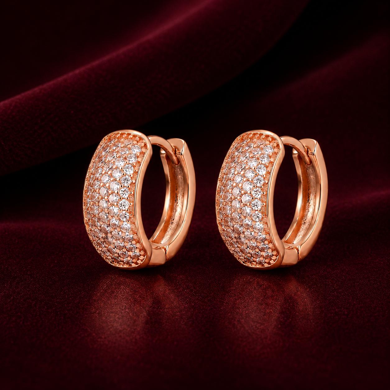 Forevershine Rose Gold Alloy American Diamond Cubic Zirconia Minimal Hoop Earrings For Women & Girls Fashion Jewellery, Party, Wedding Gift