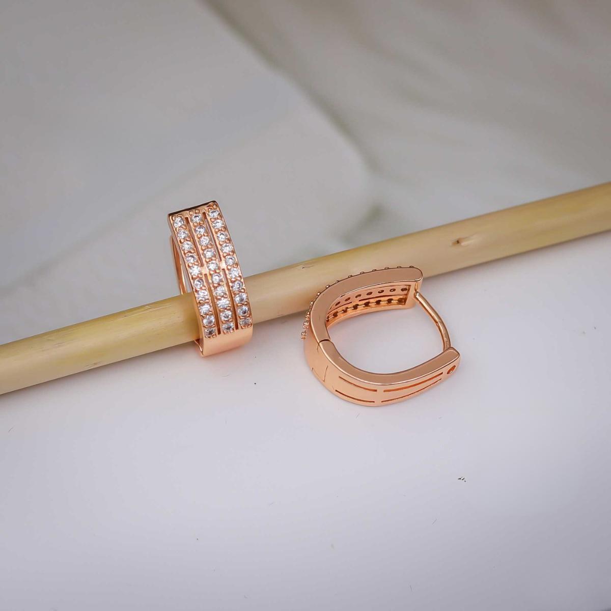 Forevershine Rose Gold & White Alloy American Diamond Cubic Zirconia Geometric Minimal Classic Hoop Earrings For Women & Girls Fashion Jewellery, Party, Wedding Gift - Image 11