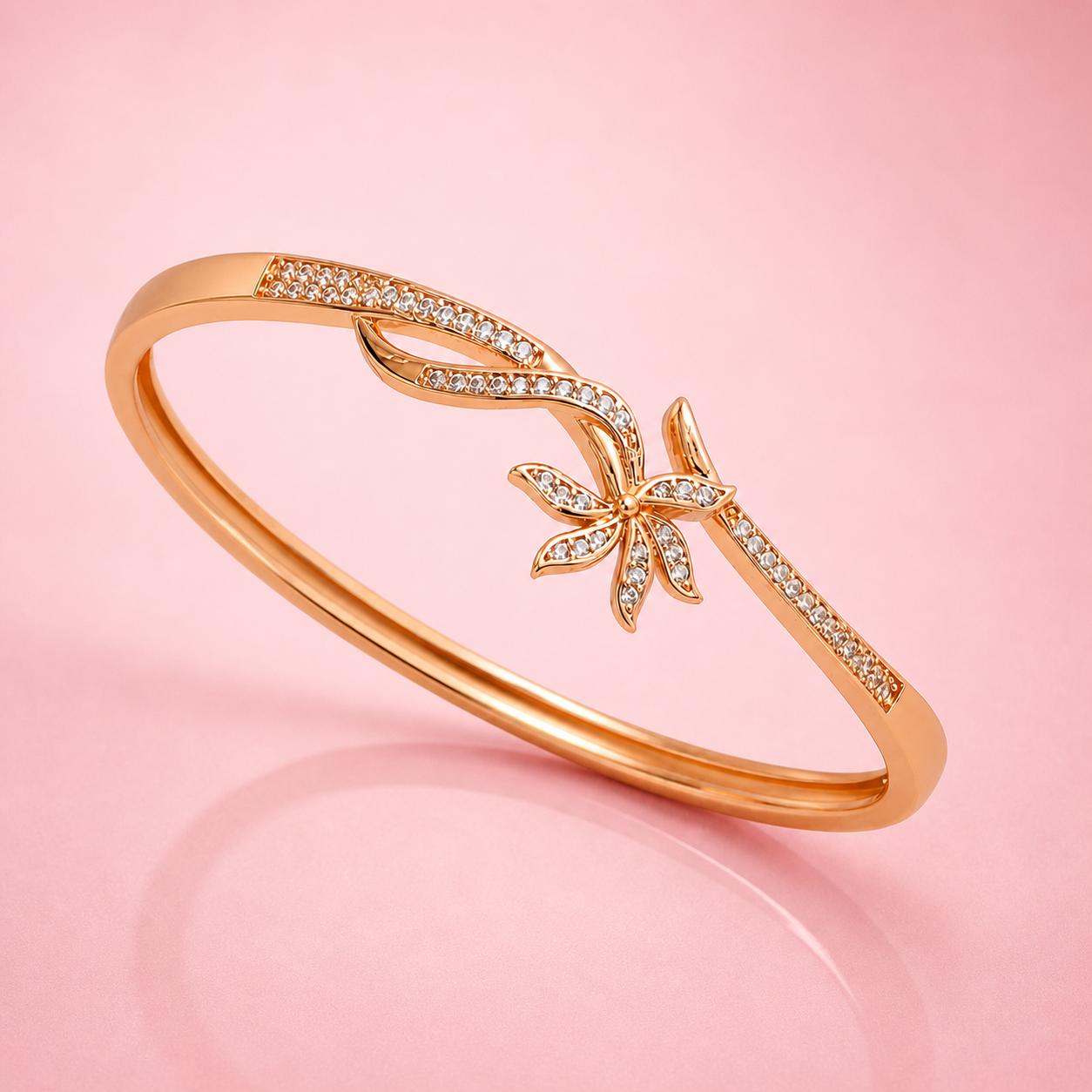 Forevershine Rose Gold Alloy American Diamond Cubic Zirconia Floral Minimal Modern Bracelet Kada For Women & Girls Fashion Jewellery, Party, Wedding Gift - Image 7